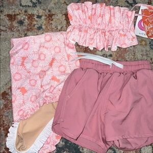 Pink Floral Ruffle Top and Shorts Set